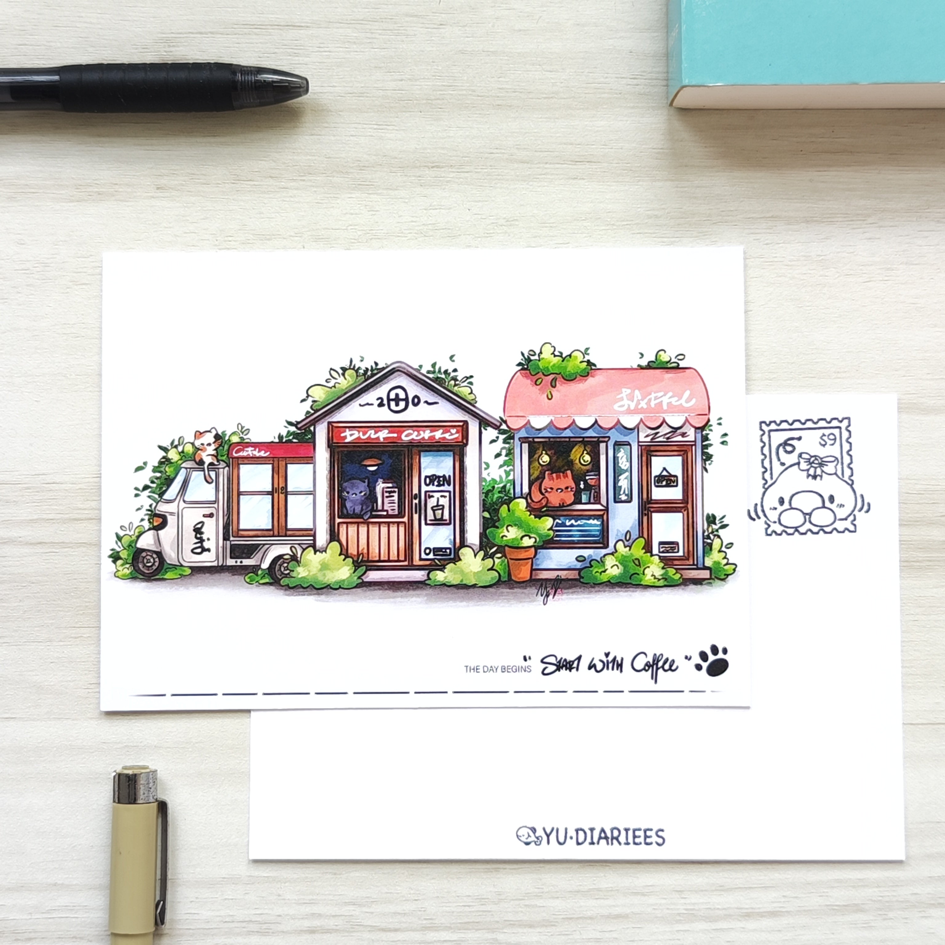 Little Houses Cafe Postcard