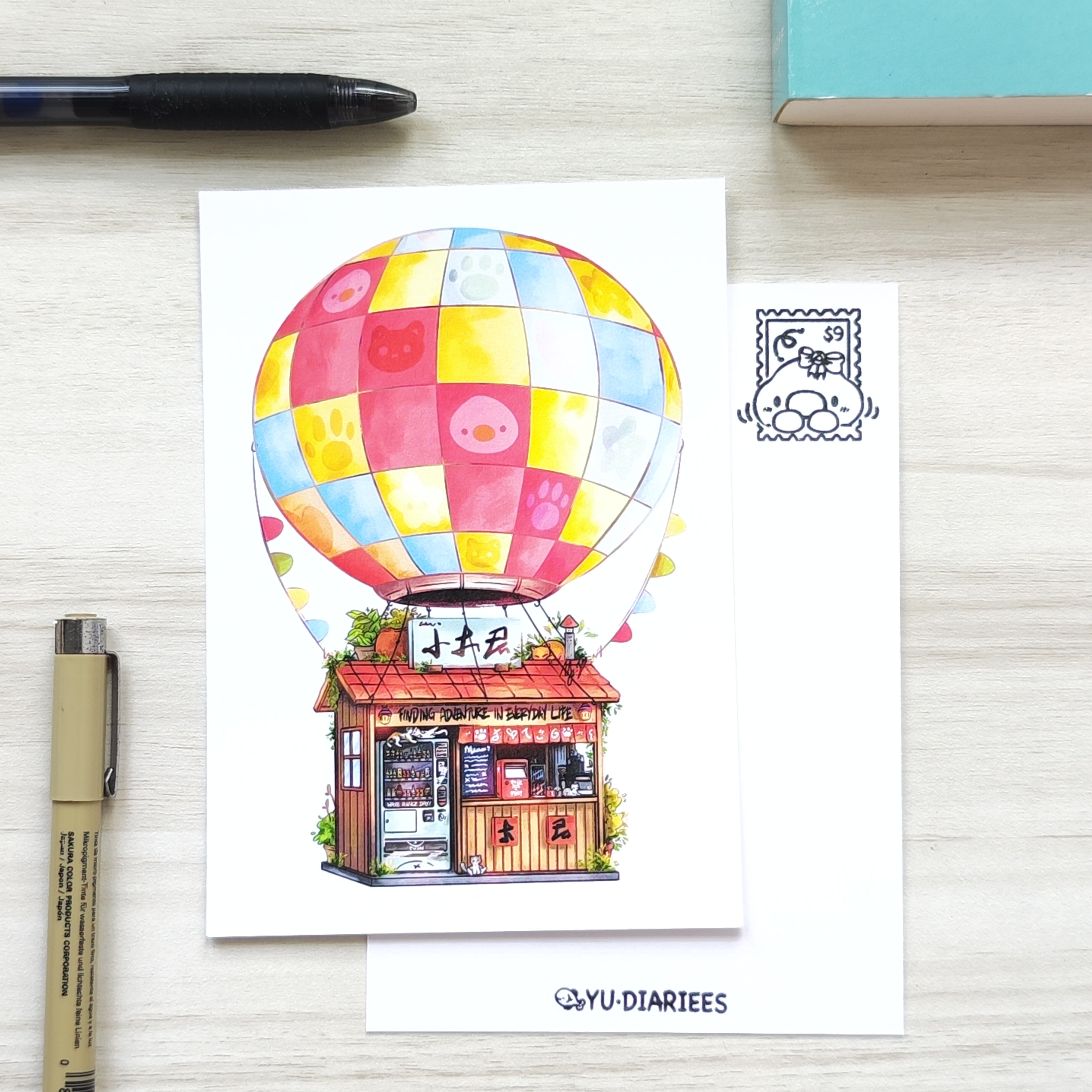 Hot-Air Balloon Cafe House Postcard