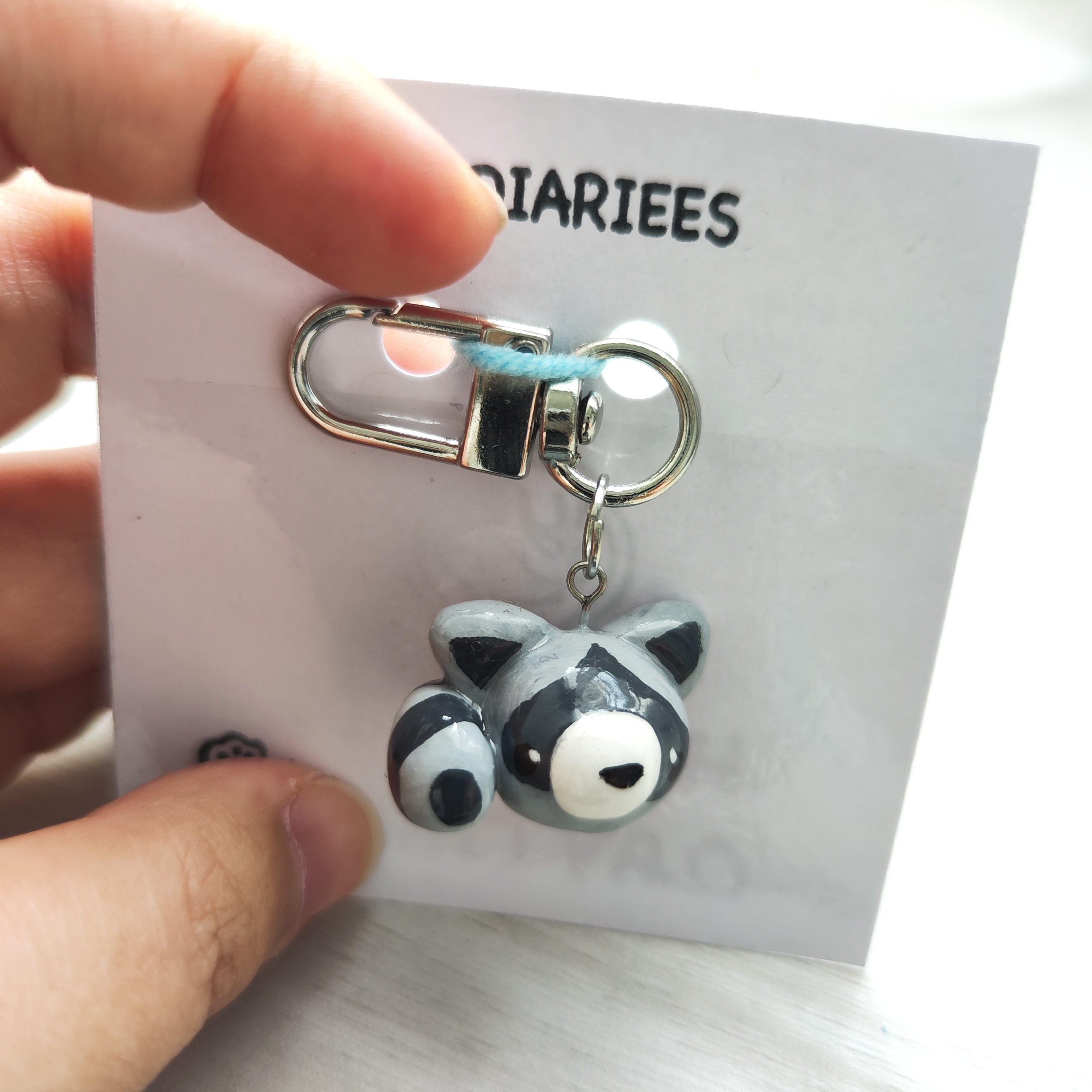 Raccoon Clay Charm Keyring