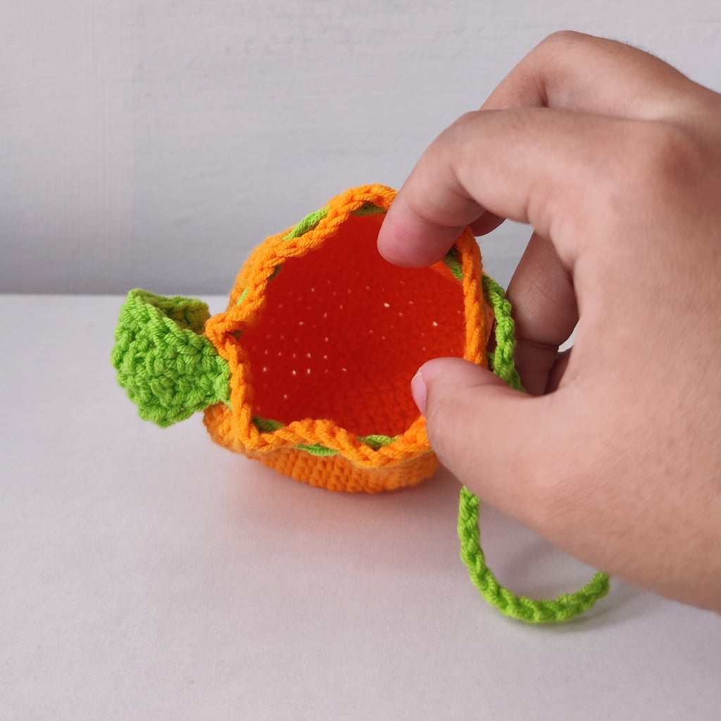 Tangerine Orange Small Crochet Pouch Bag